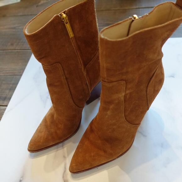 Veronica Beard Boots Womens Size 8 Tan Suede Ankle Cone Heel Pointed Toe - Picture 8 of 12